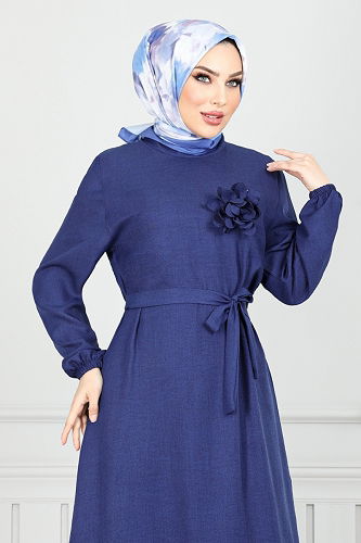 moda selvim الفستان كحلي 801OZR1047-M - Thumbnail