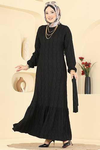 moda selvim الفستان أسود 801PM271 - Thumbnail