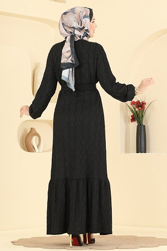 moda selvim الفستان أسود 801PM271 - Thumbnail