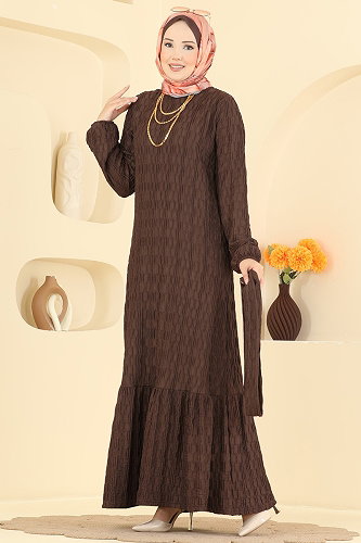 moda selvim الفستان بني 801PM271 - Thumbnail