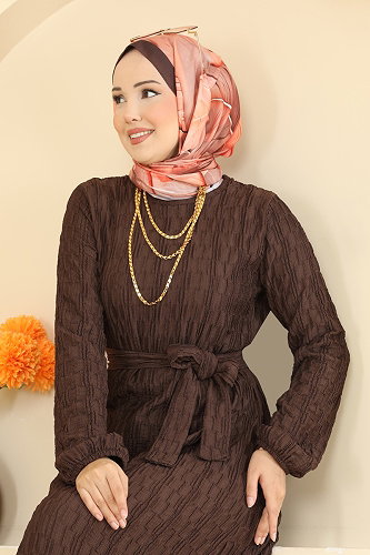 moda selvim الفستان بني 801PM271 - Thumbnail