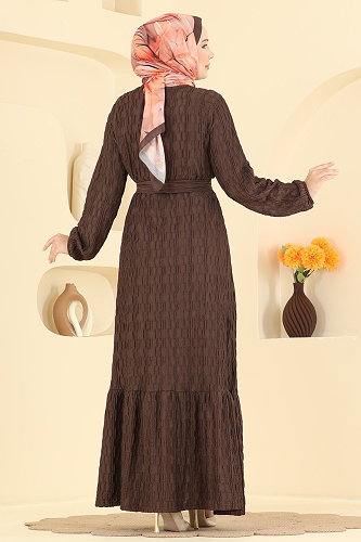 moda selvim الفستان بني 801PM271 - Thumbnail