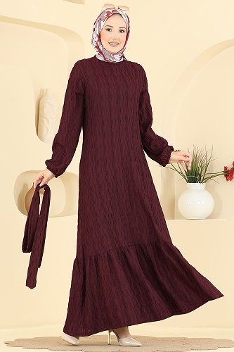 moda selvim Dress 801PM271 Burgundy - Thumbnail