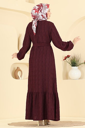 moda selvim Dress 801PM271 Burgundy - Thumbnail