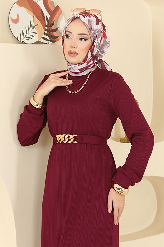 moda selvim Dress 8020UZ662 Burgundy - Thumbnail