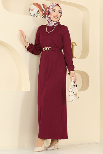 moda selvim الفستان خمري 8020UZ662 - Thumbnail