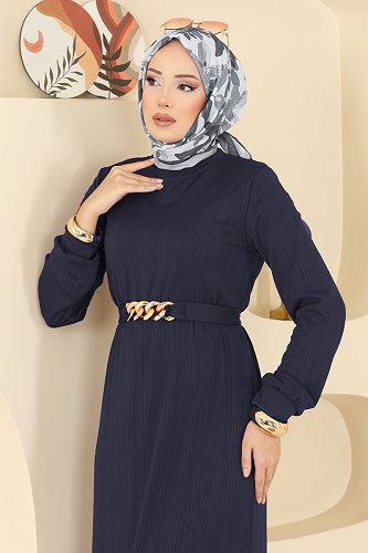 moda selvim الفستان كحلي غامق 8020UZ662 - Thumbnail