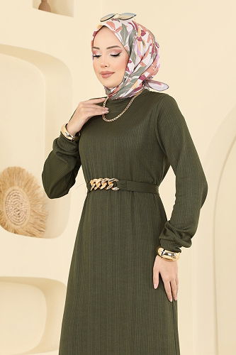 moda selvim Dress 8020UZ662 Khaki - Thumbnail