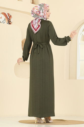moda selvim Dress 8020UZ662 Khaki - Thumbnail