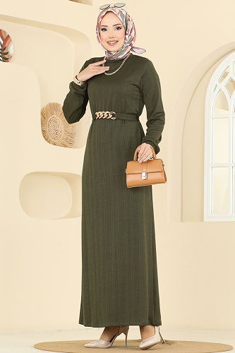 moda selvim الفستان اخضر عفني 8020UZ662 - Thumbnail