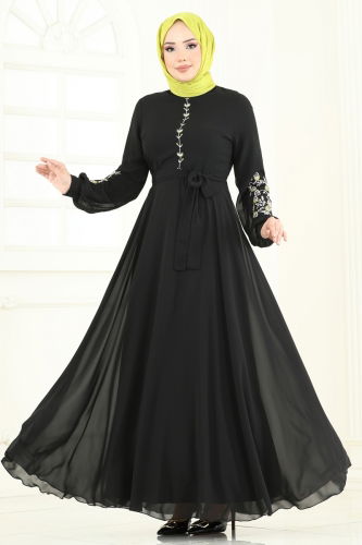 moda selvim الفستان أسود 8022AB368 - Thumbnail