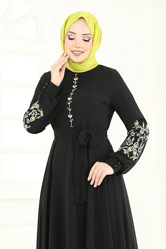 moda selvim الفستان أسود 8022AB368 - Thumbnail