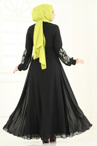 moda selvim الفستان أسود 8022AB368 - Thumbnail