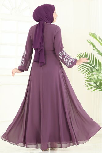 moda selvim الفستان ليلكي غامق 8022AB368 - Thumbnail