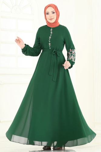 moda selvim Dress 8022AB368 Emerald - Thumbnail