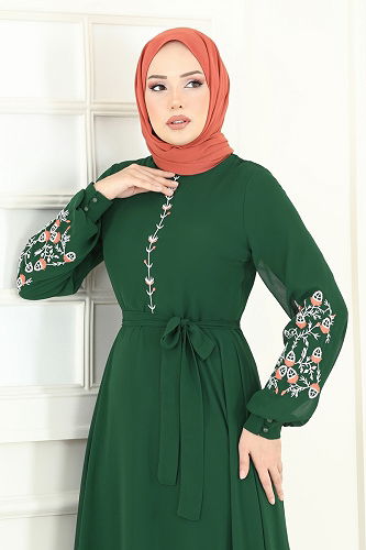 moda selvim Dress 8022AB368 Emerald - Thumbnail