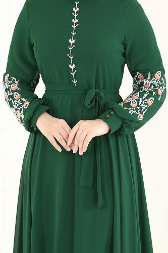 moda selvim Dress 8022AB368 Emerald - Thumbnail