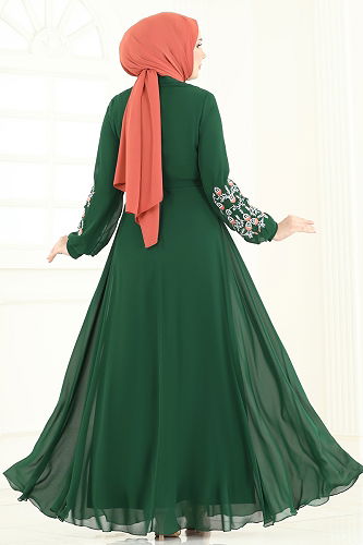 moda selvim Dress 8022AB368 Emerald - Thumbnail