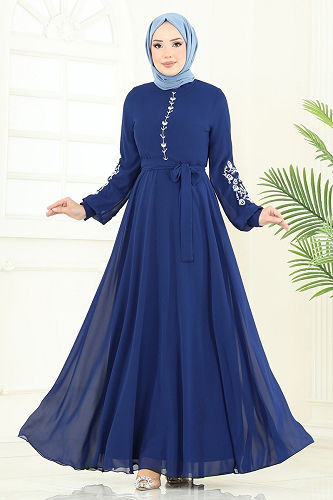 moda selvim Dress 8022AB368 Navy Blue - Thumbnail