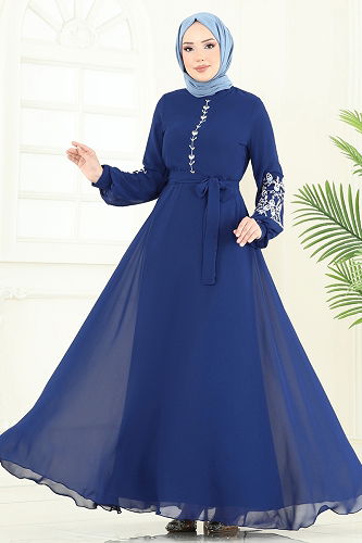 moda selvim Dress 8022AB368 Navy Blue - Thumbnail