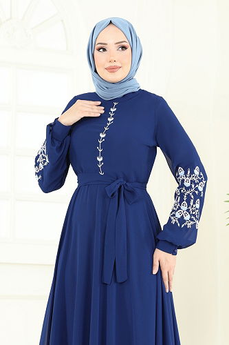 moda selvim الفستان كحلي 8022AB368 - Thumbnail