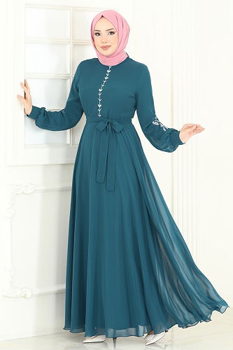 moda selvim Dress 8022AB368 Petroleum - Thumbnail