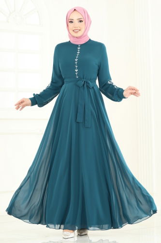 moda selvim Dress 8022AB368 Petroleum - Thumbnail
