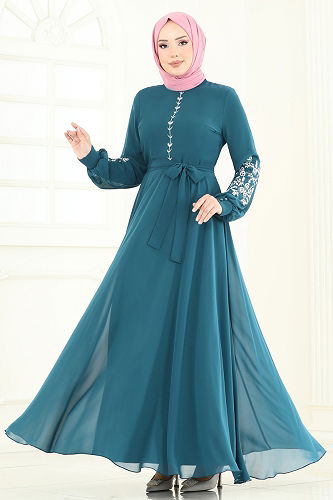 moda selvim Dress 8022AB368 Petroleum - Thumbnail