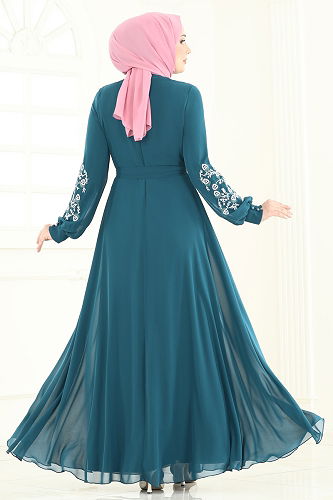 moda selvim الفستان بترولي 8022AB368 - Thumbnail