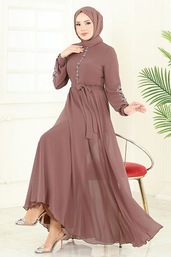 moda selvim الفستان بيج وردي 8022AB368 - Thumbnail