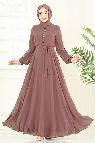 moda selvim الفستان بيج وردي 8022AB368 - Thumbnail