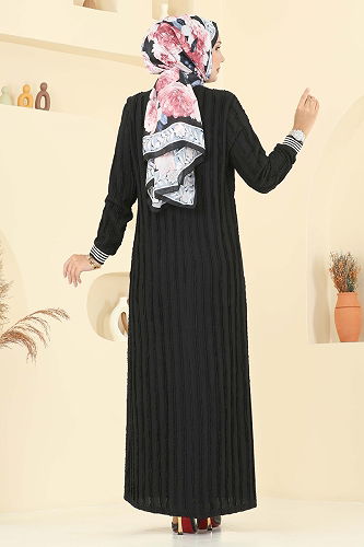 moda selvim الفستان أسود 8027TRT545 - Thumbnail