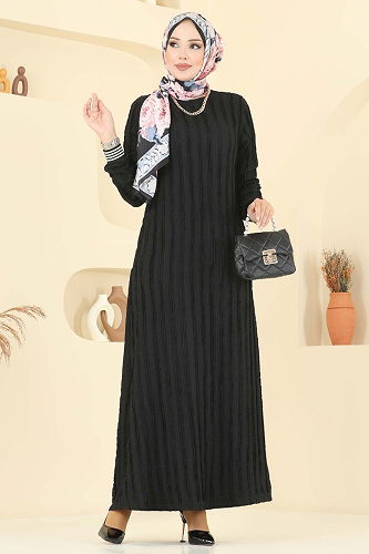 moda selvim الفستان أسود 8027TRT545 - Thumbnail