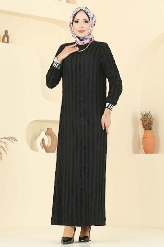 moda selvim الفستان أسود 8027TRT545 - Thumbnail