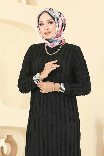 moda selvim الفستان أسود 8027TRT545 - Thumbnail