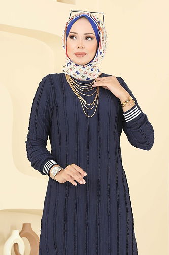 moda selvim الفستان كحلي 8027TRT545 - Thumbnail