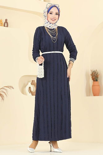 moda selvim الفستان كحلي 8027TRT545 - Thumbnail