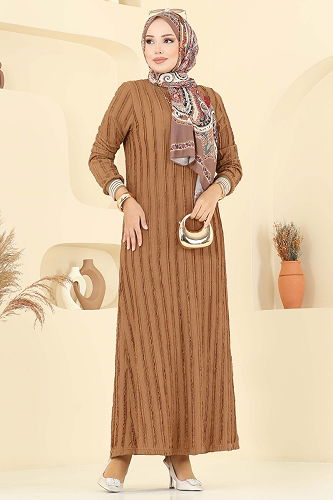 moda selvim Dress 8027TRT545 Tan - Thumbnail