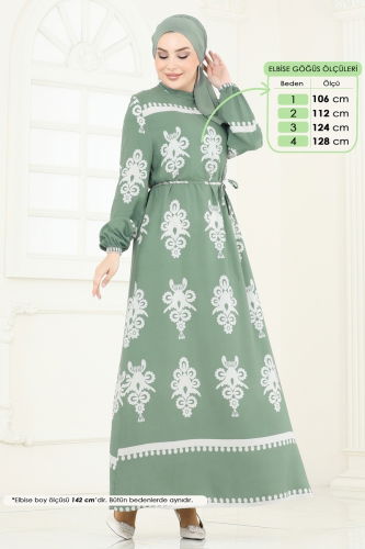 moda selvim الفستان أخضر باهت 802OZN1046 - Thumbnail