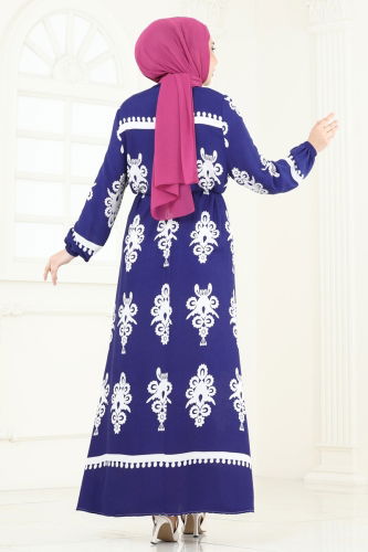 moda selvim Dress 802OZN1046 Navy Blue - Thumbnail