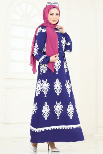 moda selvim Dress 802OZN1046 Navy Blue - Thumbnail