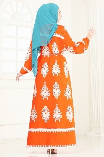 moda selvim Dress 802OZN1046 Oranj - Thumbnail