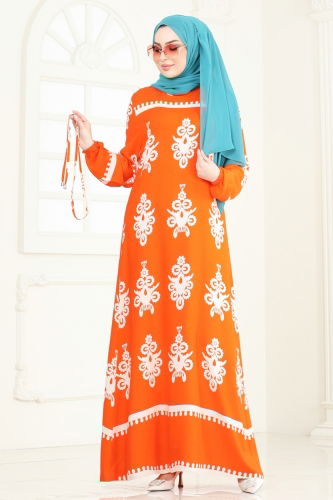 moda selvim Dress 802OZN1046 Oranj - Thumbnail