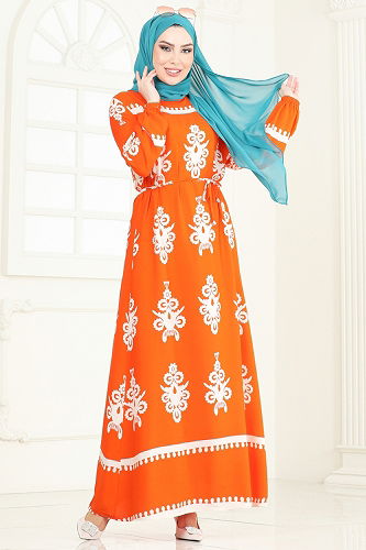moda selvim Dress 802OZN1046 Oranj - Thumbnail