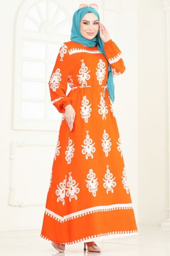 moda selvim Dress 802OZN1046 Oranj - Thumbnail