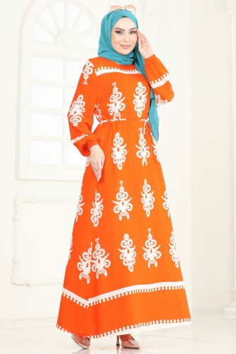moda selvim الفستان برتقالي 802OZN1046 - Thumbnail