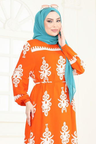 moda selvim الفستان برتقالي 802OZN1046 - Thumbnail