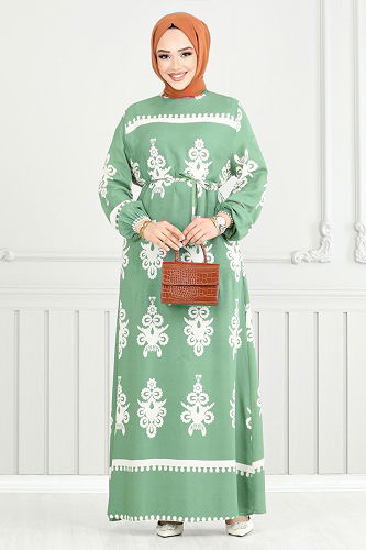 moda selvim الفستان أخضر باهت 802OZR1047-M - Thumbnail