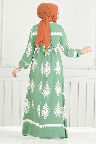 moda selvim الفستان أخضر باهت 802OZR1047-M - Thumbnail