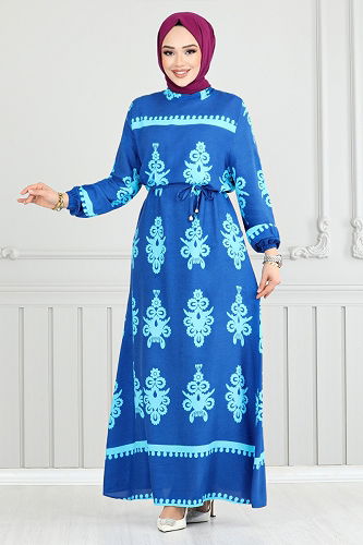 moda selvim Dress 802OZR1047-M Saxe - Thumbnail